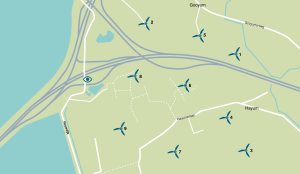 Kaart met locaties van windmolens Nij Hiddum-Houw.